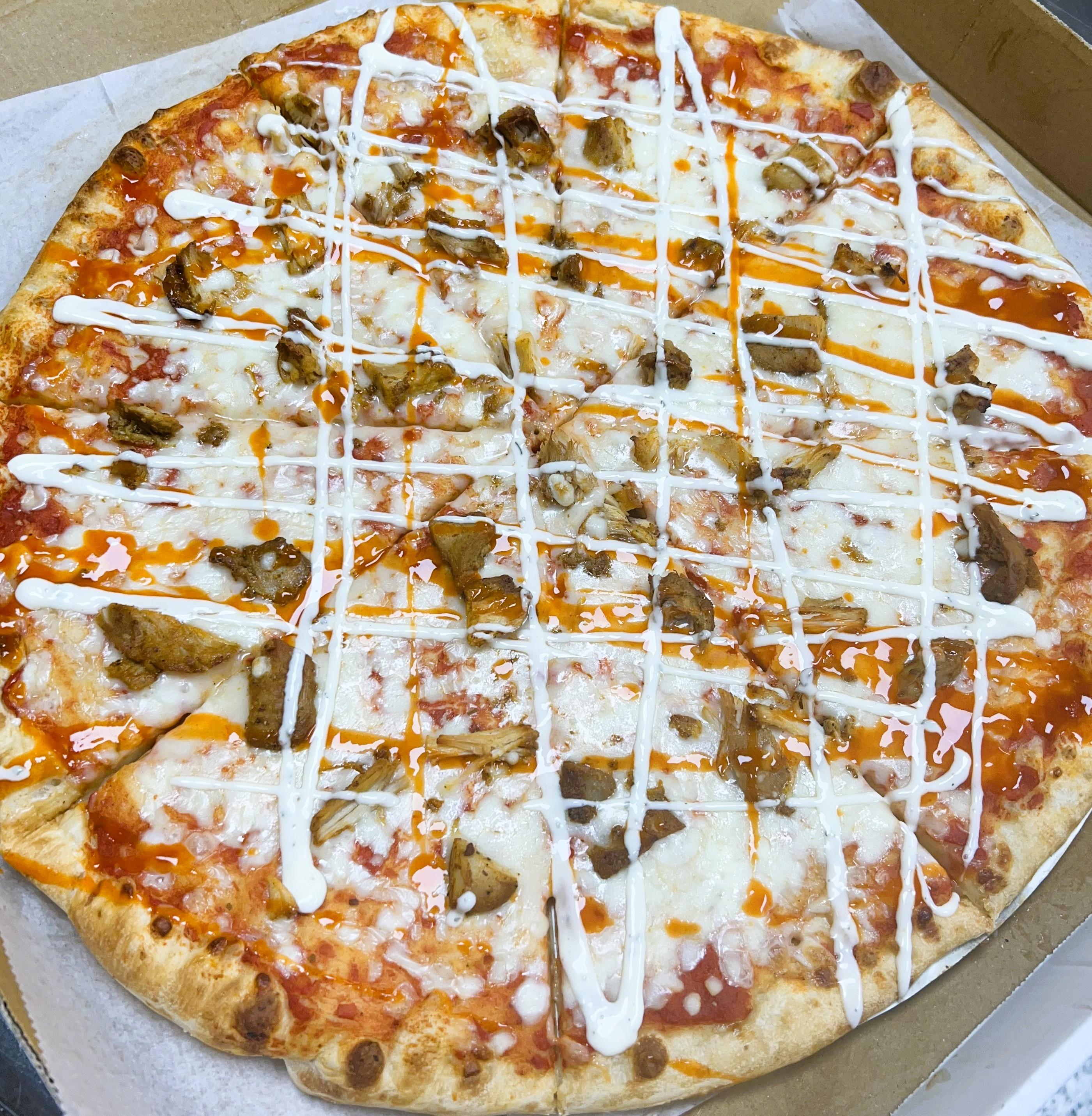 Fiery Buffalo Chicken Pizza.