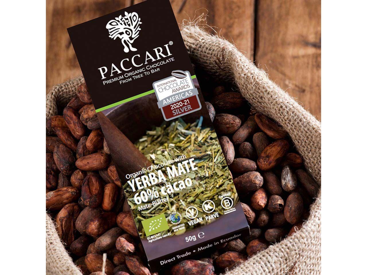 Paccari Bio-Schokolade, Mate Tee, Mit 60 % Kakao, 50 G.