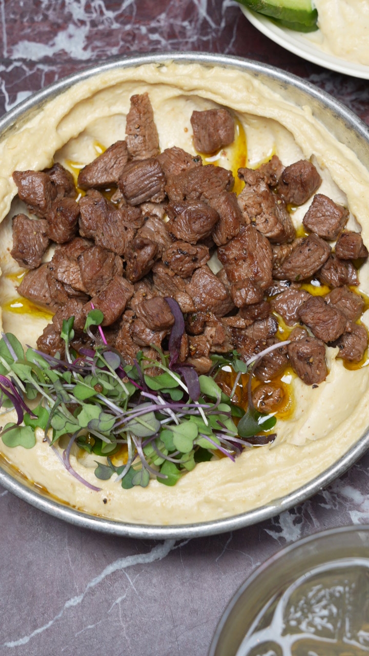 Hummus with beef.