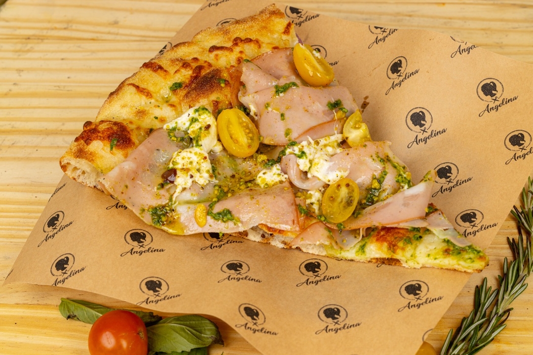 Mortadella and Burrata Pizza - Slice.