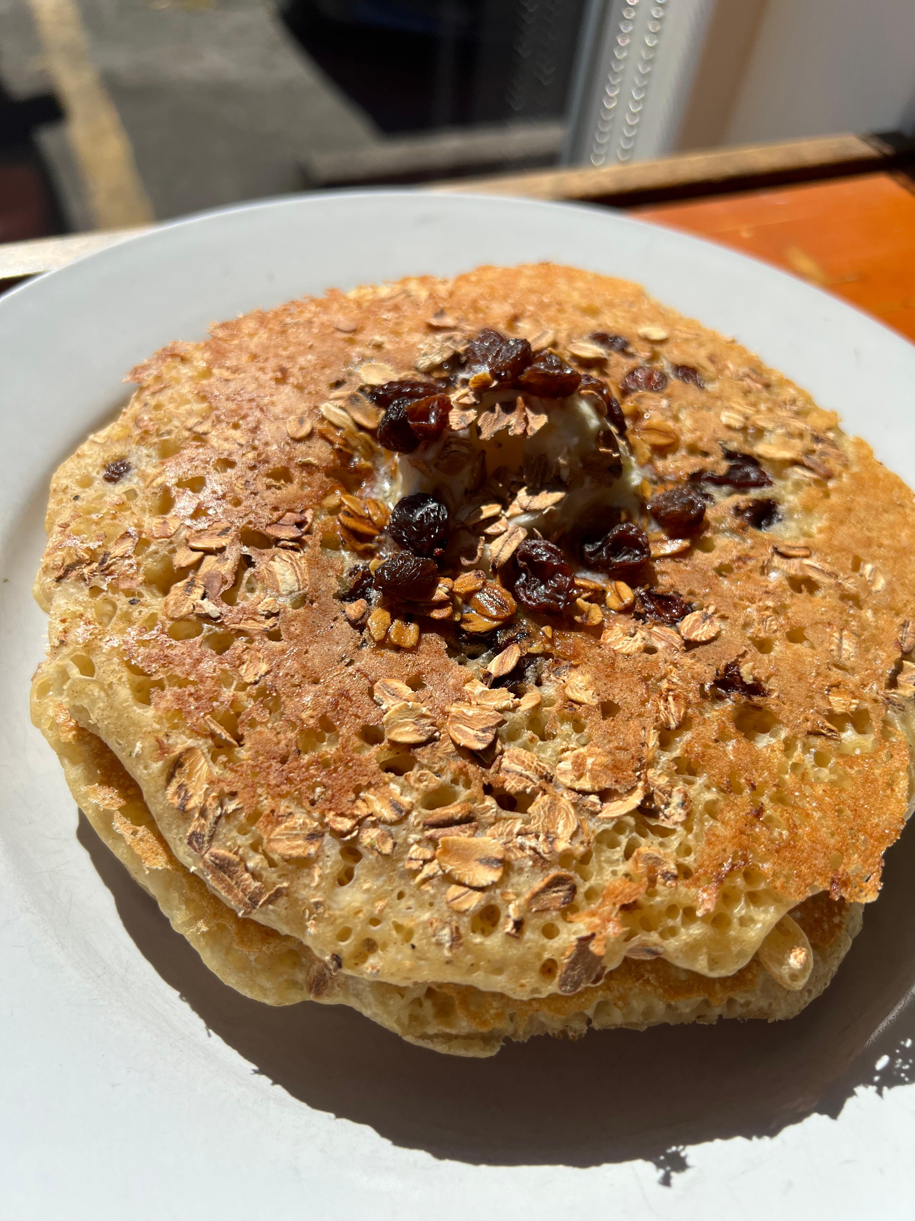 OATMEAL RAISIN PANCAKES.