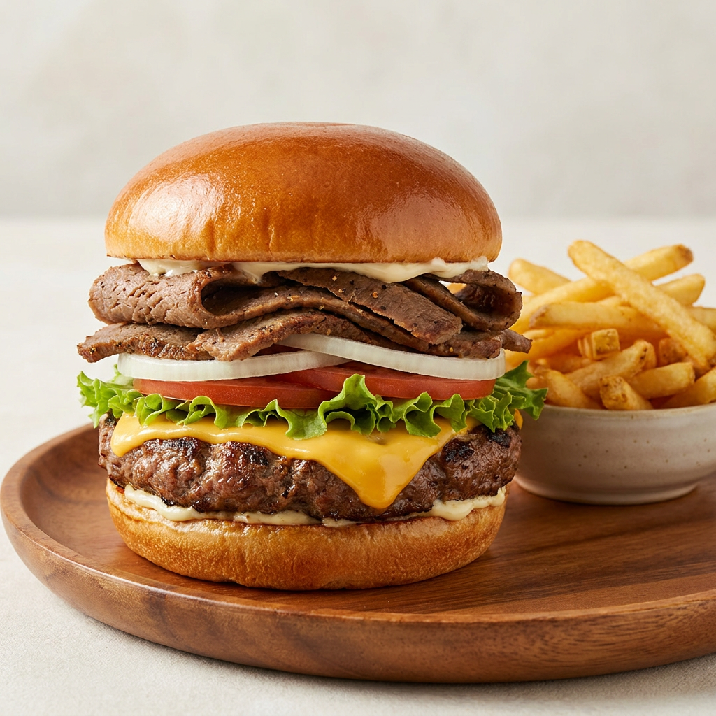 Gyrito Burger with Fries.