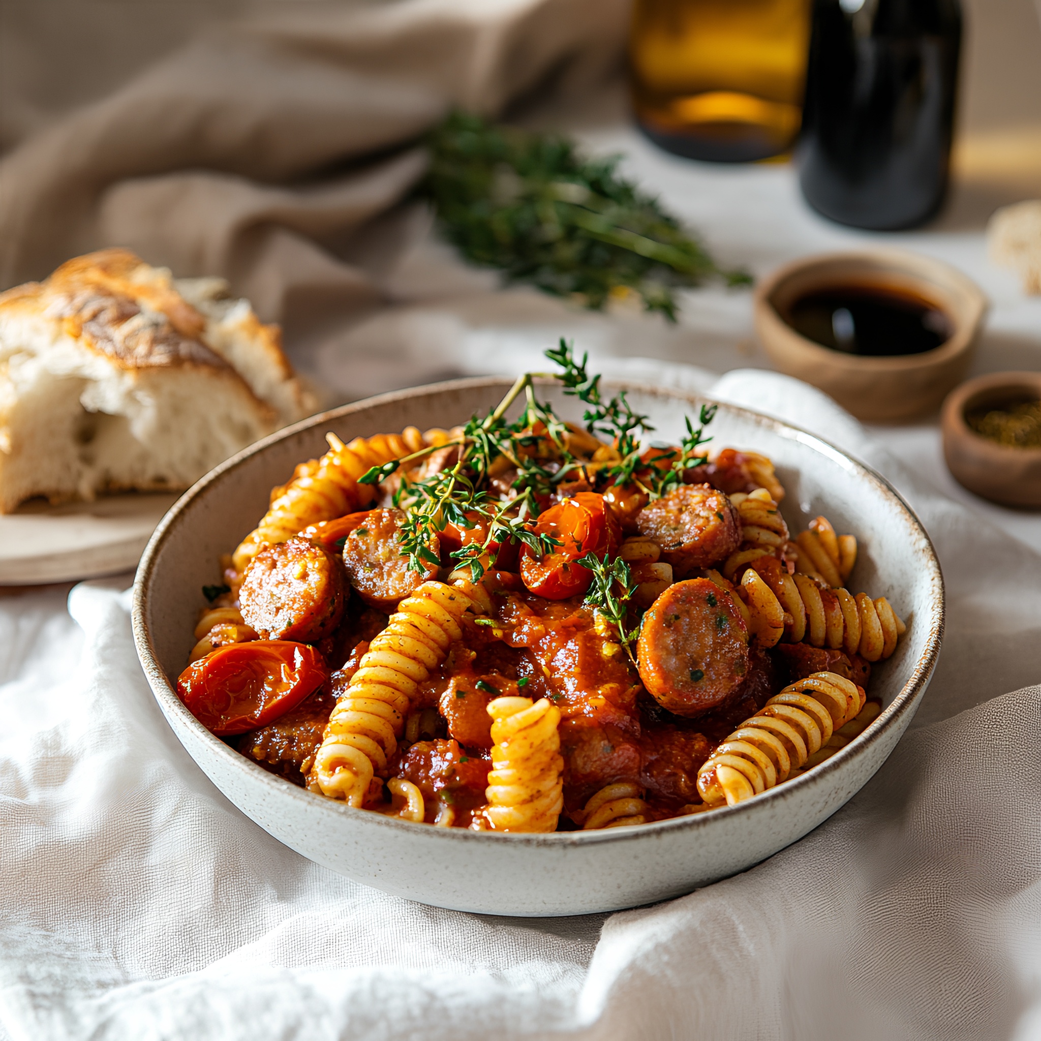 Spicy Sausage Marinara (Pasta, Provence Sausage, Cherry Tomatoes, Spicy Sauce).