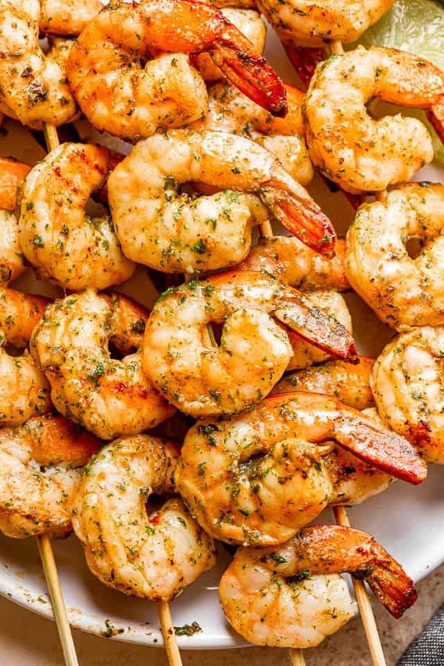 Grilled shrimp skewers.