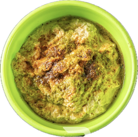 Babaganoush Dip, Chipotle Dust, Zhug Sauce, Corn Tortilla chips (VG).
