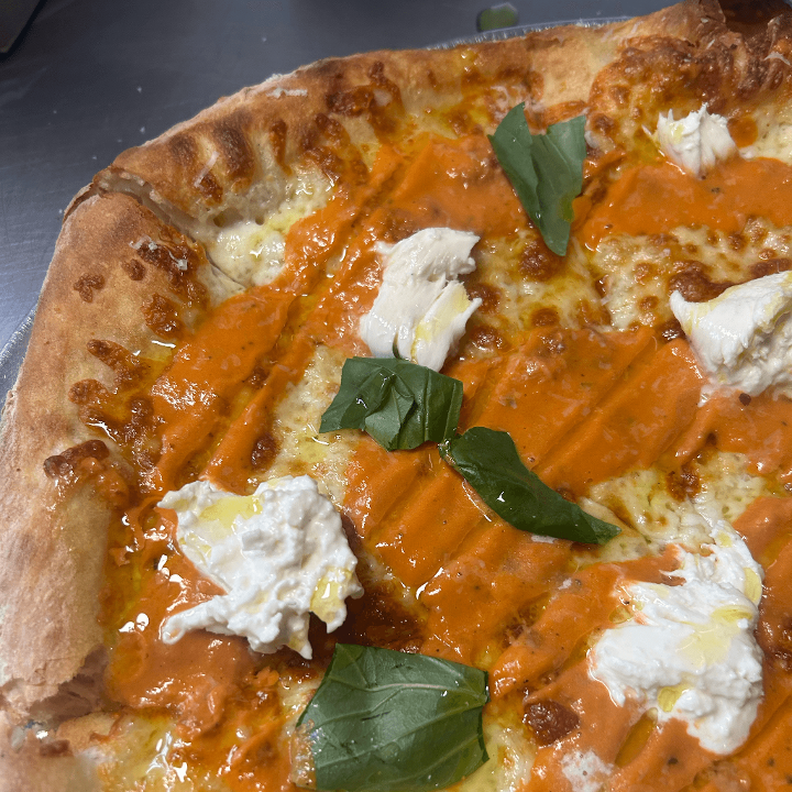 Small Vodka Burrata Pizza.