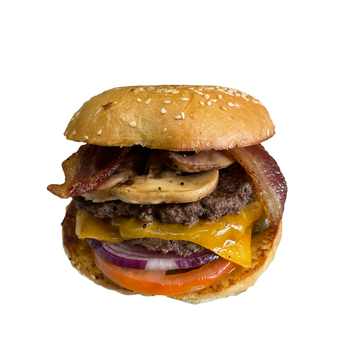 1/3lbs Bacon Mushroom Cheeseburger.