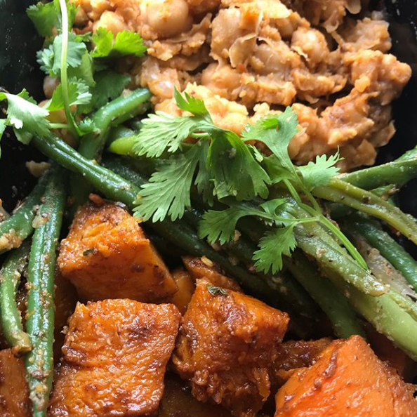 Roasted Butternut Squash w/Stewed Chickpeas and Green Beans.