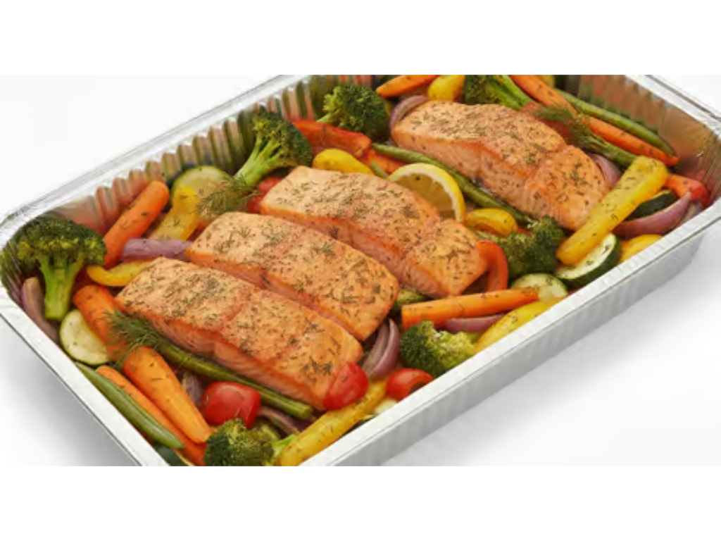 Salmon with Veggies in Garlic Sauce.