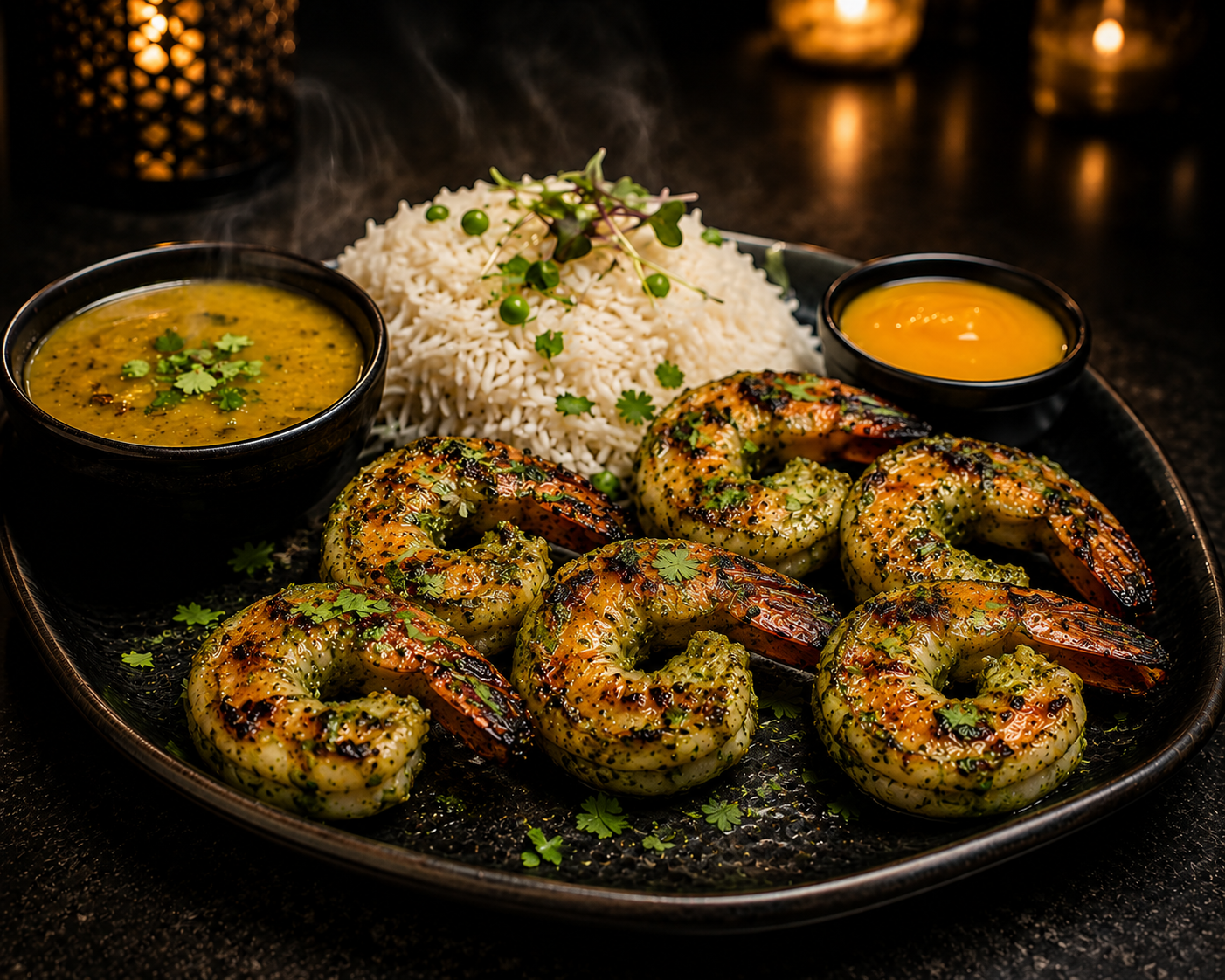 Basil Shrimp Tikka.