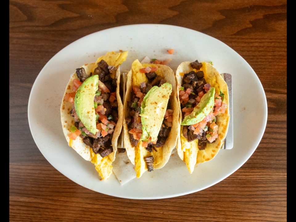 BREAKFAST STEAK TACOS.