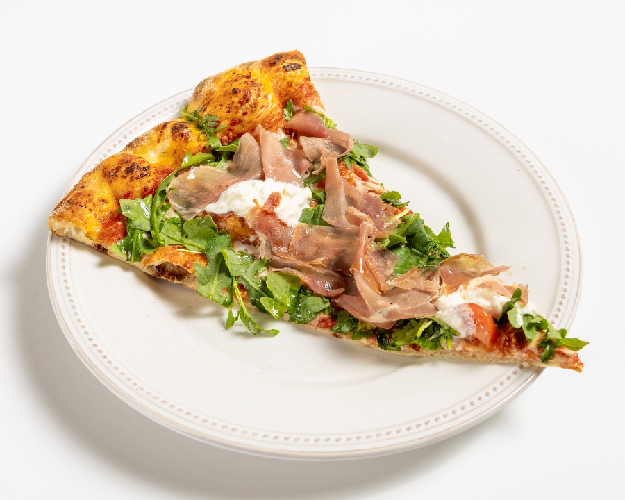 Prosciutto and Arugula Pizza - Slice.