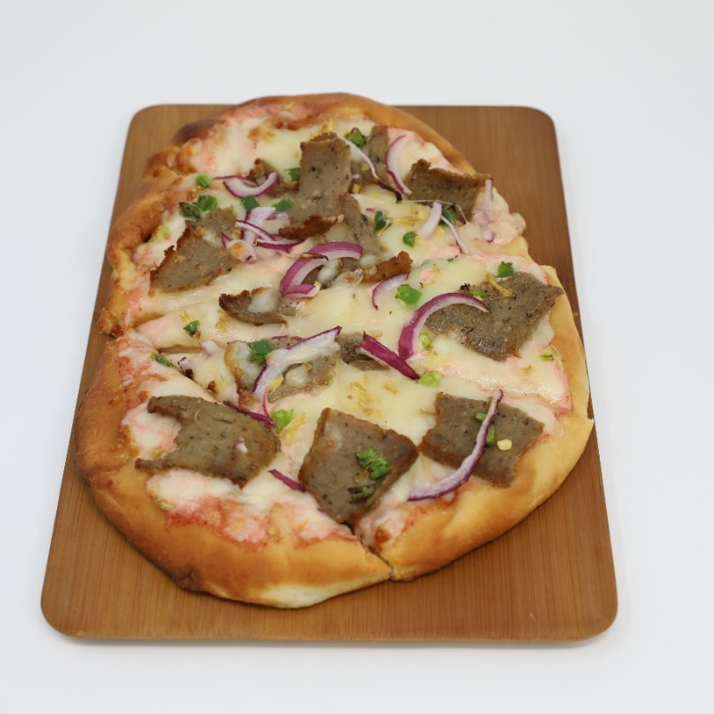 Spicy Beef Lamb Kabob Naan Pizza.