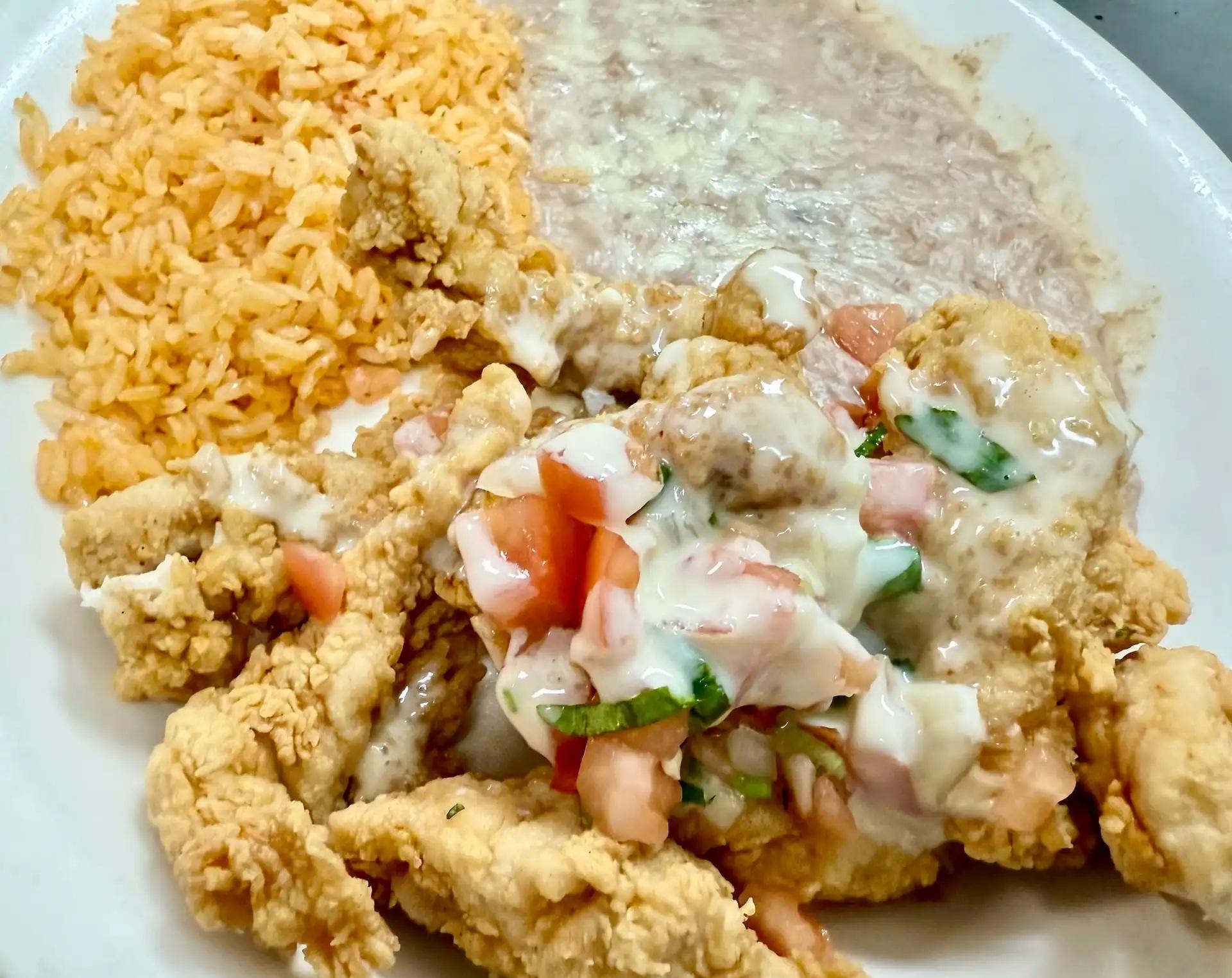 Chicken Fingers, Rice & Beans.