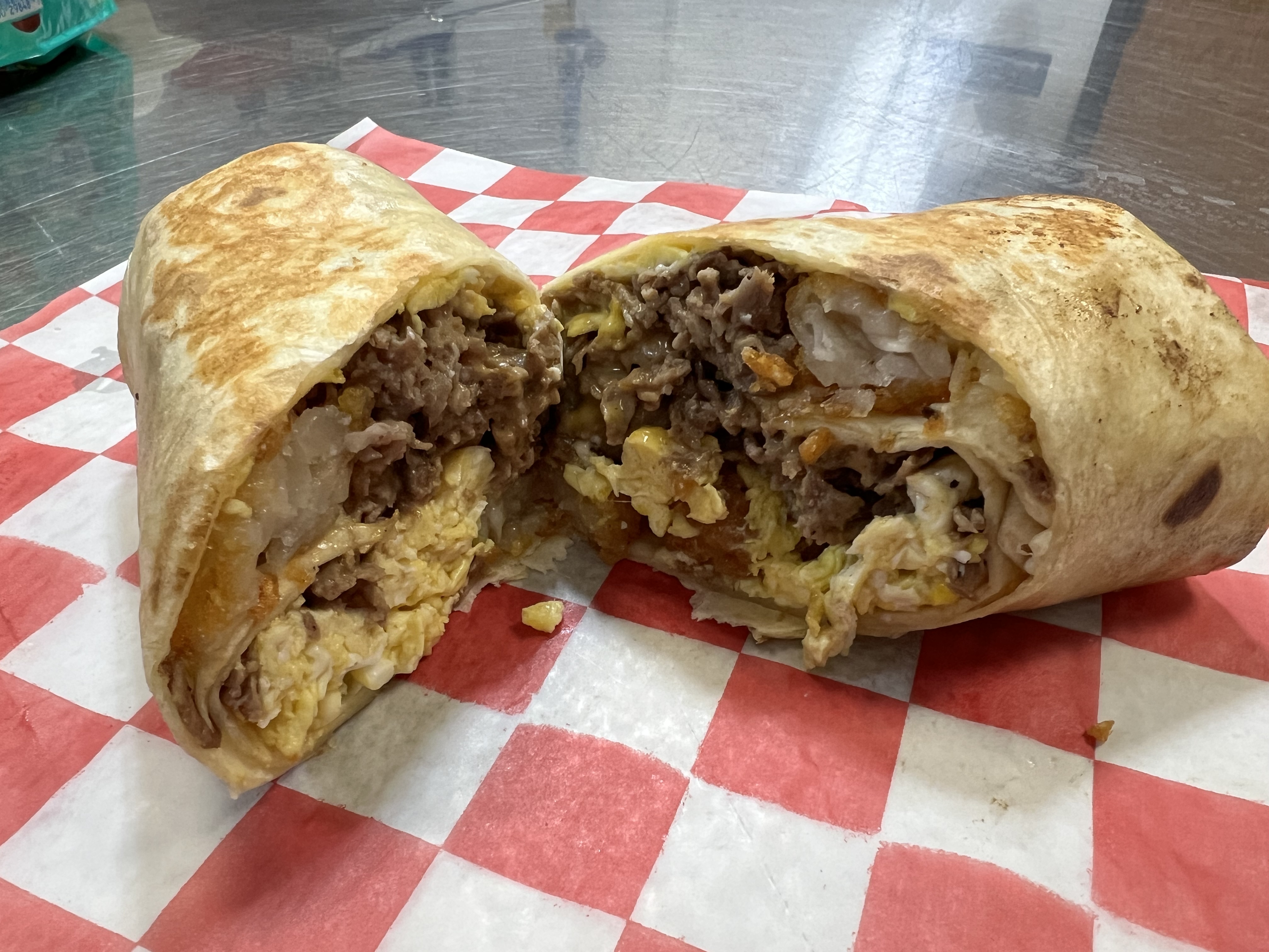Steak, Egg, and Potato Burrito*.