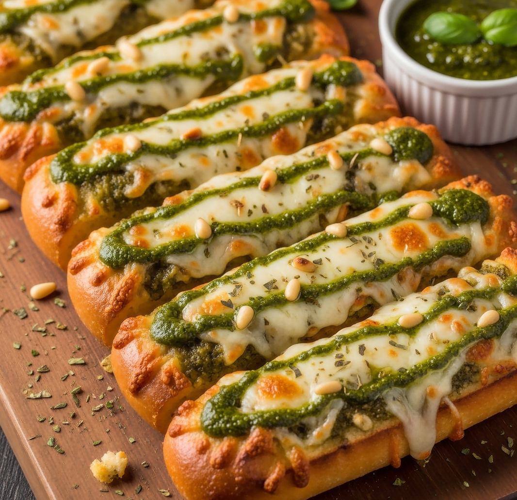 Pesto & Cheesy Garlic Bread Stix.