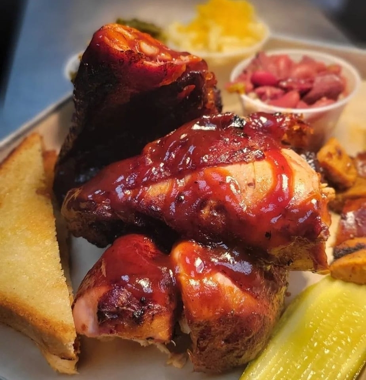 Smoked Chicken Quarters Plate.
