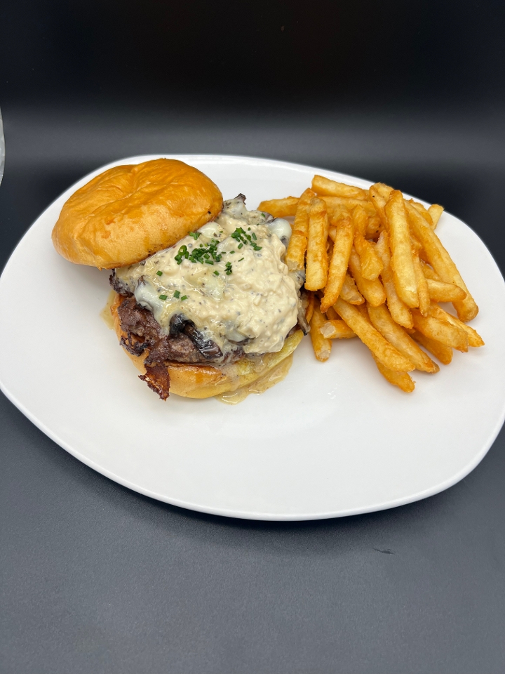 Mushroom & Swiss Deburgo Burger.