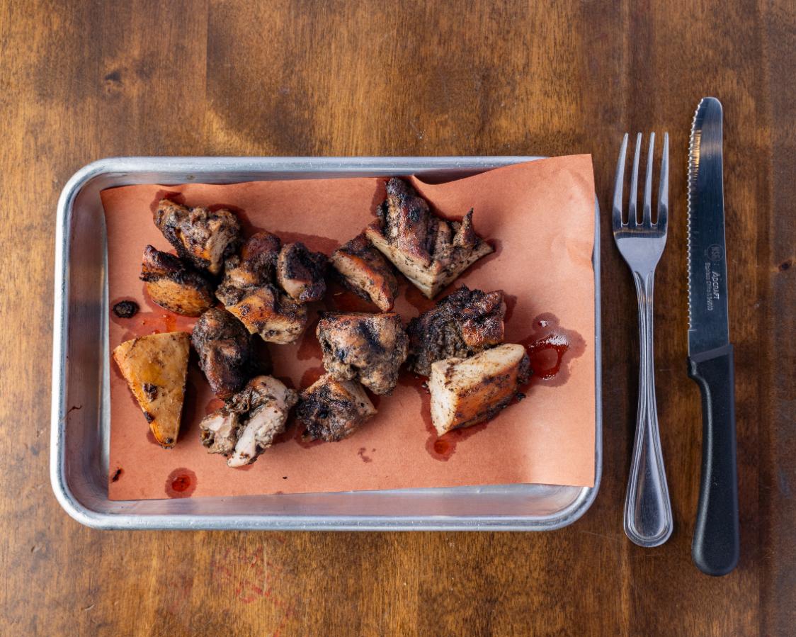 Jerk Chicken wedges.