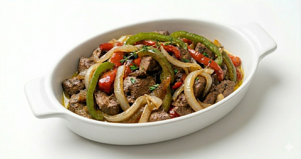 Sautéed liver with onions and peppers: Filetillo de HIGADO.