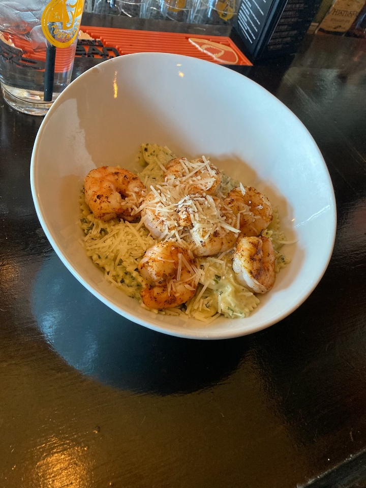 Pesto Alfredo Shrimp & Bowtie Pasta.