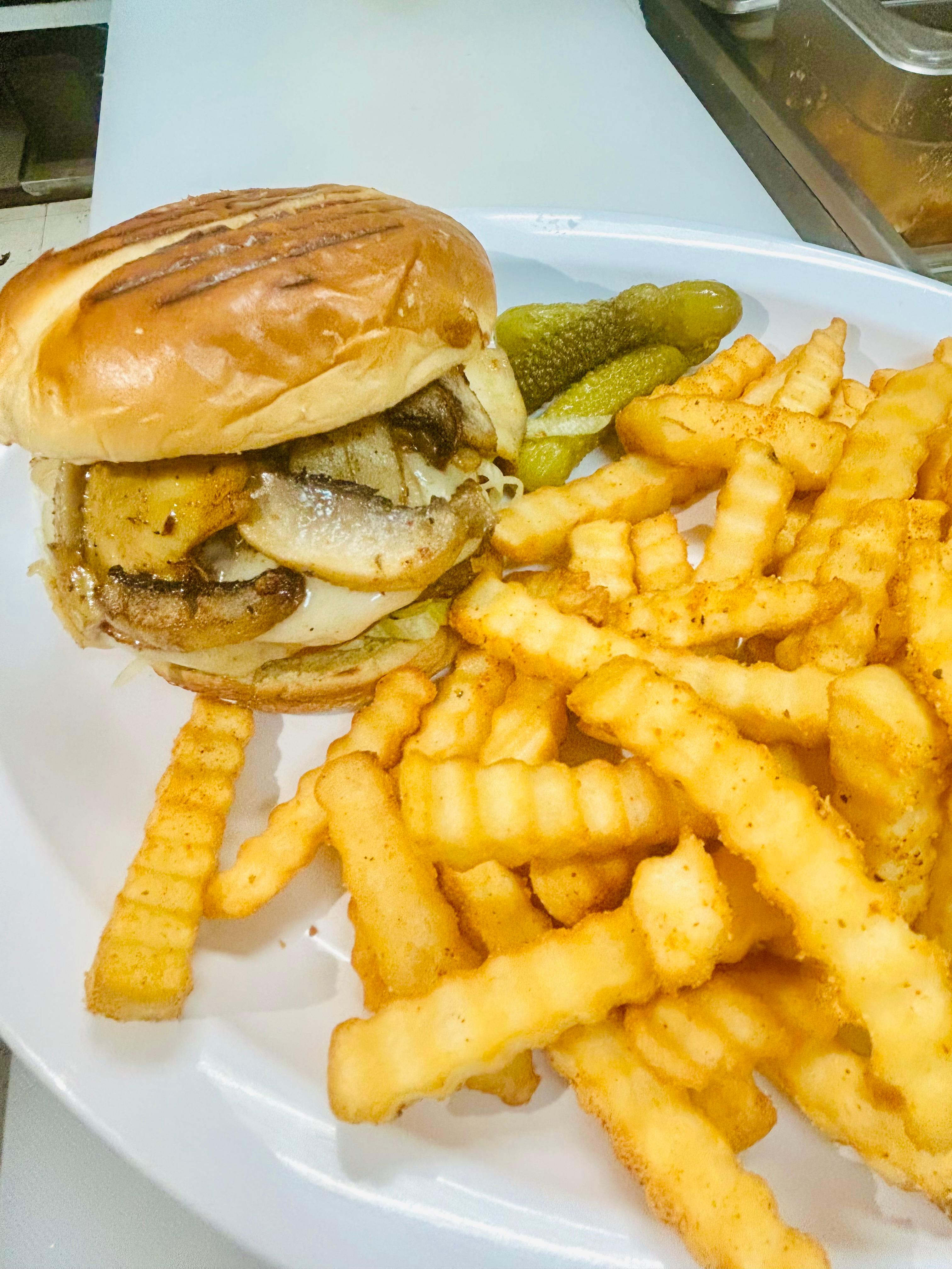Mushroom Swiss Burger.