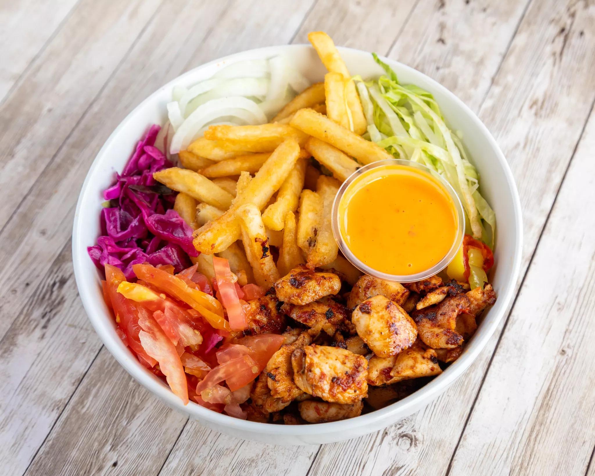 Loaded Chicken Fries Bowl.