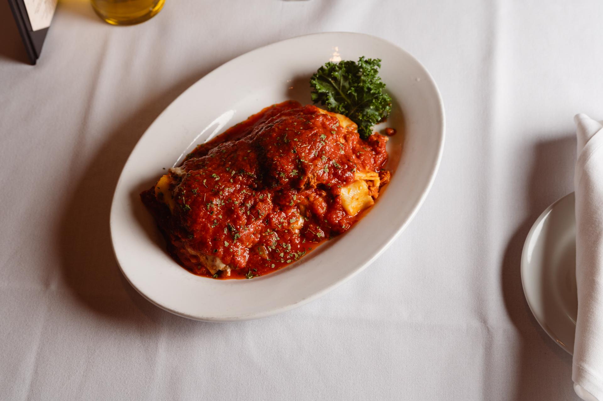 (K) Homemade Lasagna.
