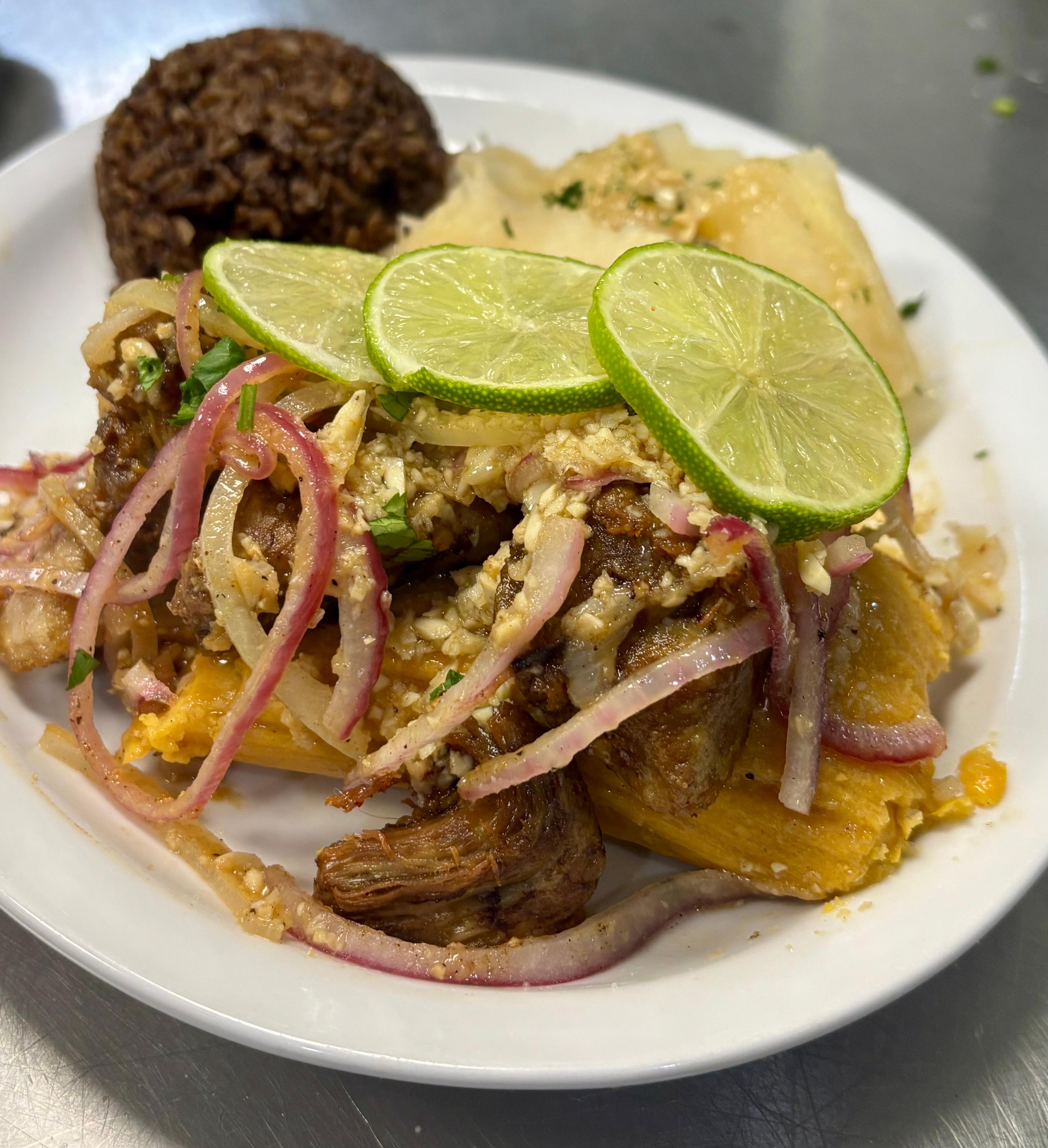 CROWNED TAMALE | FRIED PORK CHUNKS.