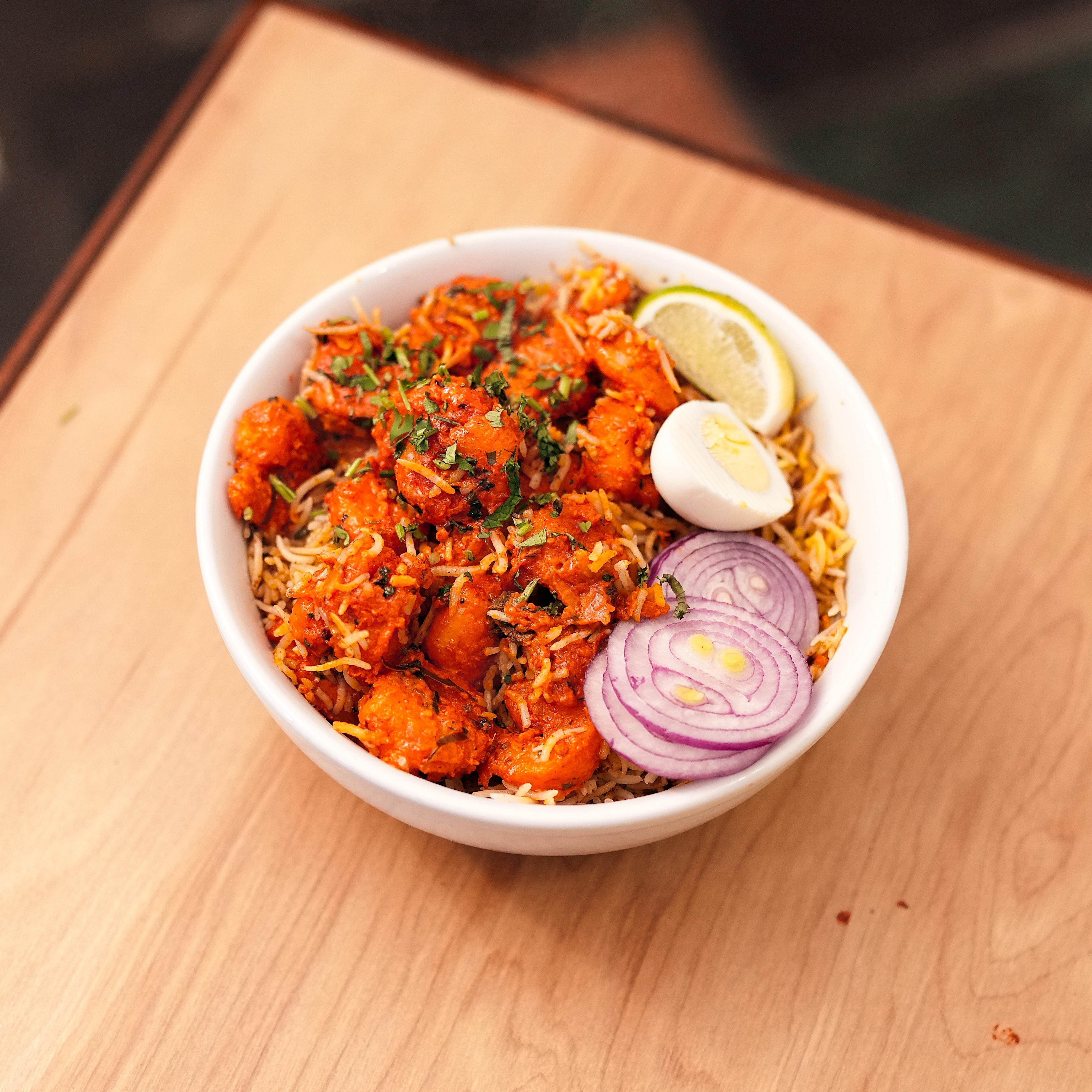 Hyderabadi Shrimp 65 Biryani.