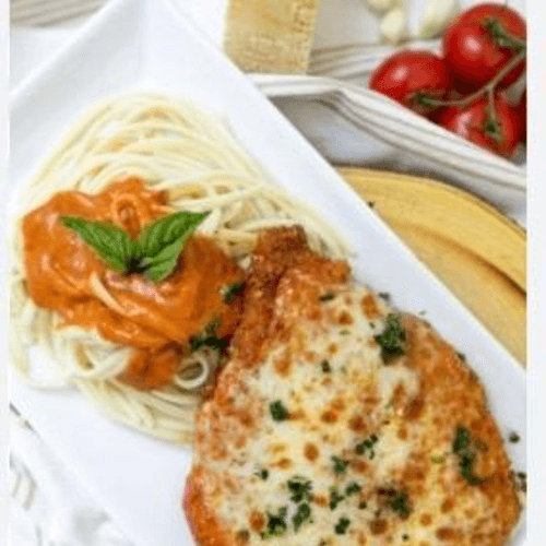 CHICKEN VODKA PARMIGIANA ENTRÉE.
