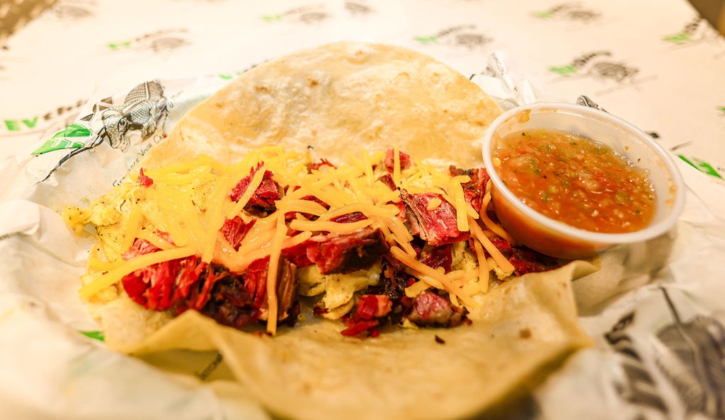 Brisket Egg and Cheese Taco.