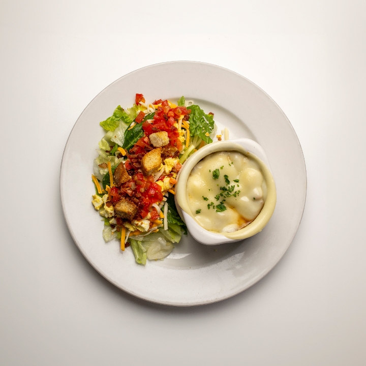 Soup & Salad with French Onion Au-Gratin soup.