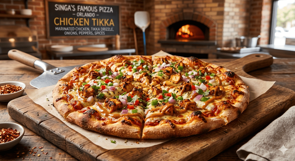 Signature Chicken Tikka Pizza.