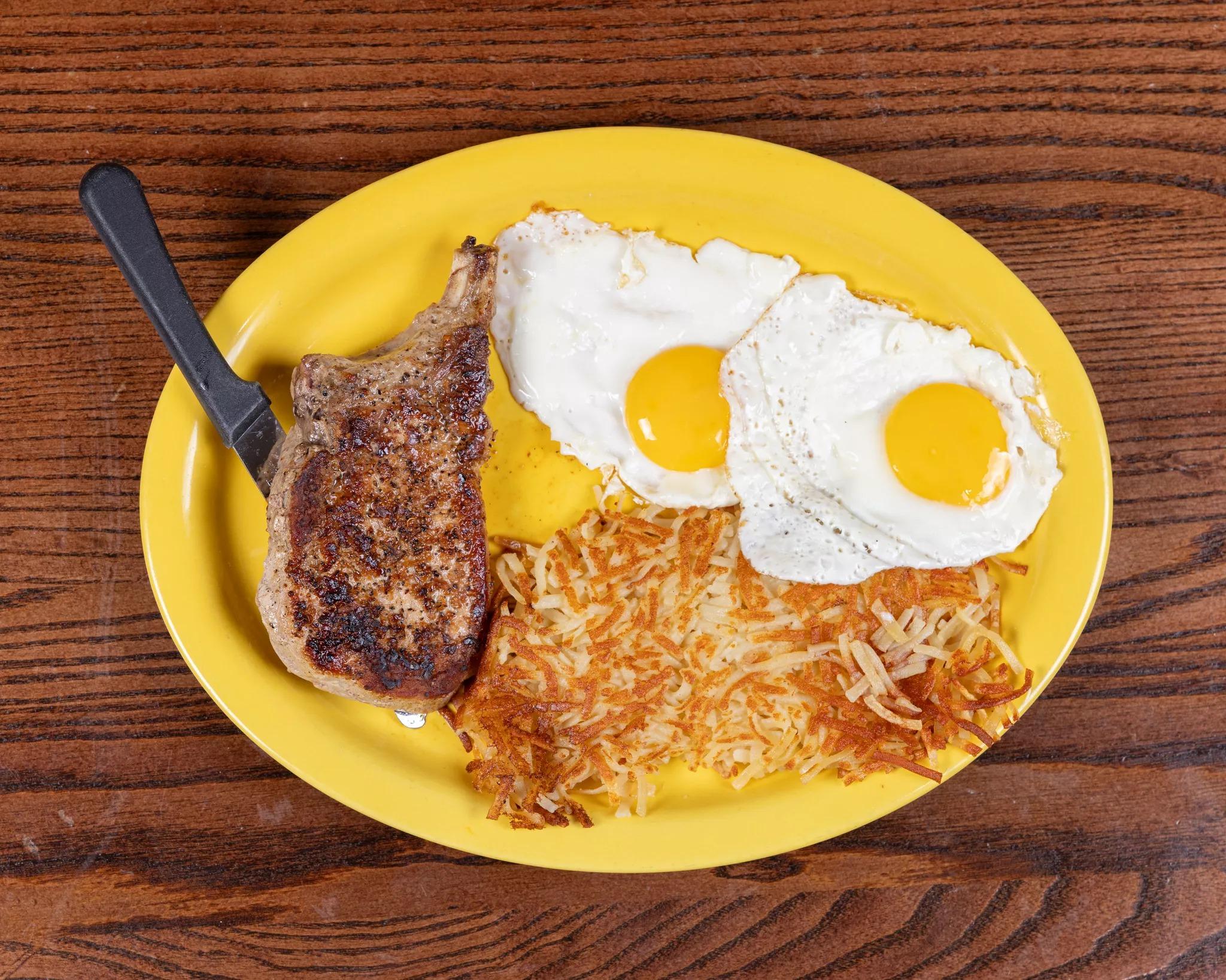 Grilled Pork Chop & Eggs.