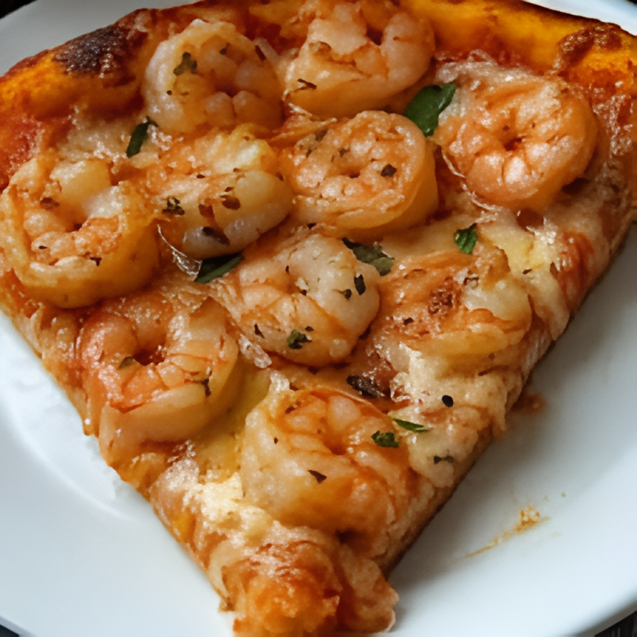 Cajun Chicken & Shrimp Alfredo Pizza.