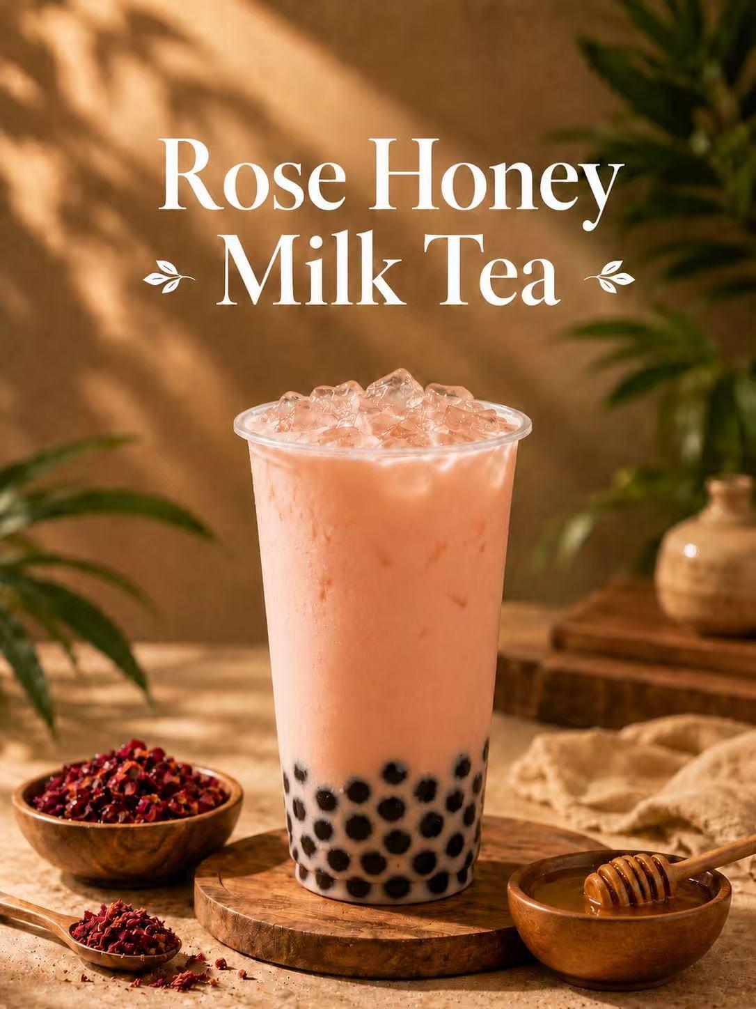 Rose Honey Boba Milk Tea.