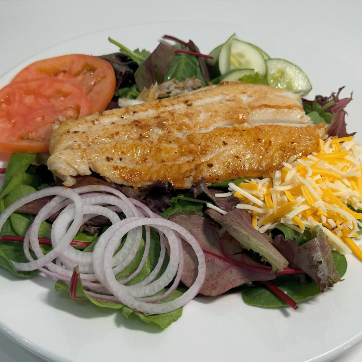 MIXED GREENS W/ GROUPER.