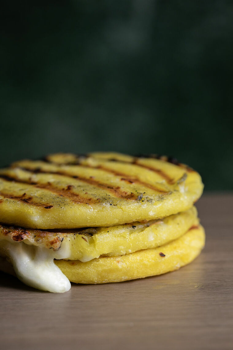 SWEET CORN AREPA WITH CHEESE.