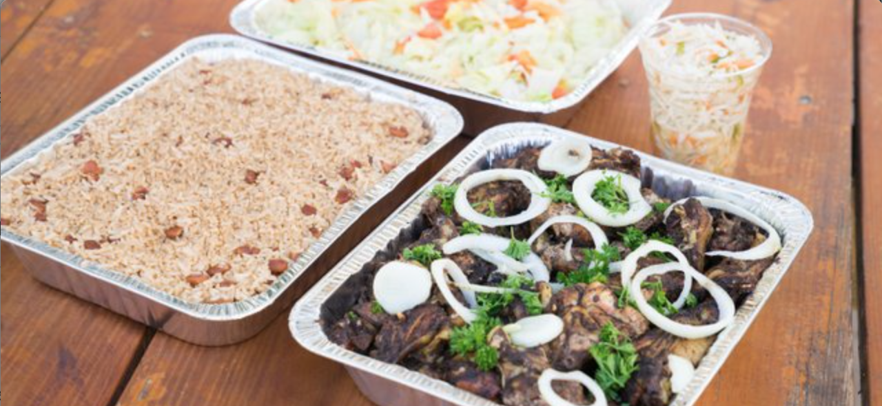 Package 1 - Jerk Chicken, Rice and Peas, Salad, Pikliz.