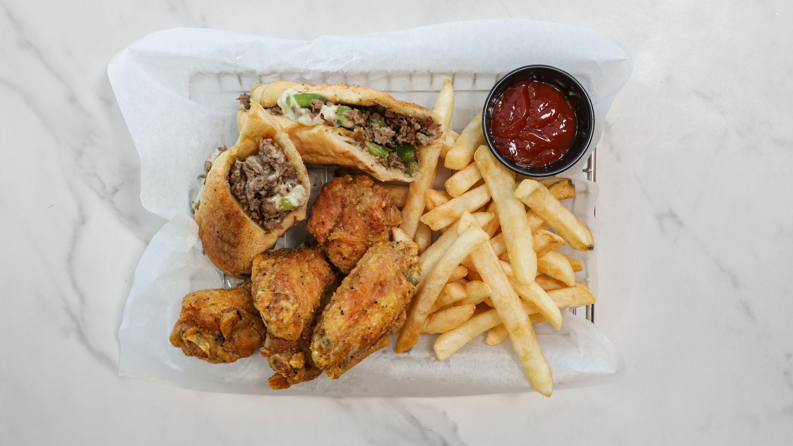 Philly Steak + 5pcs Wing Combo.