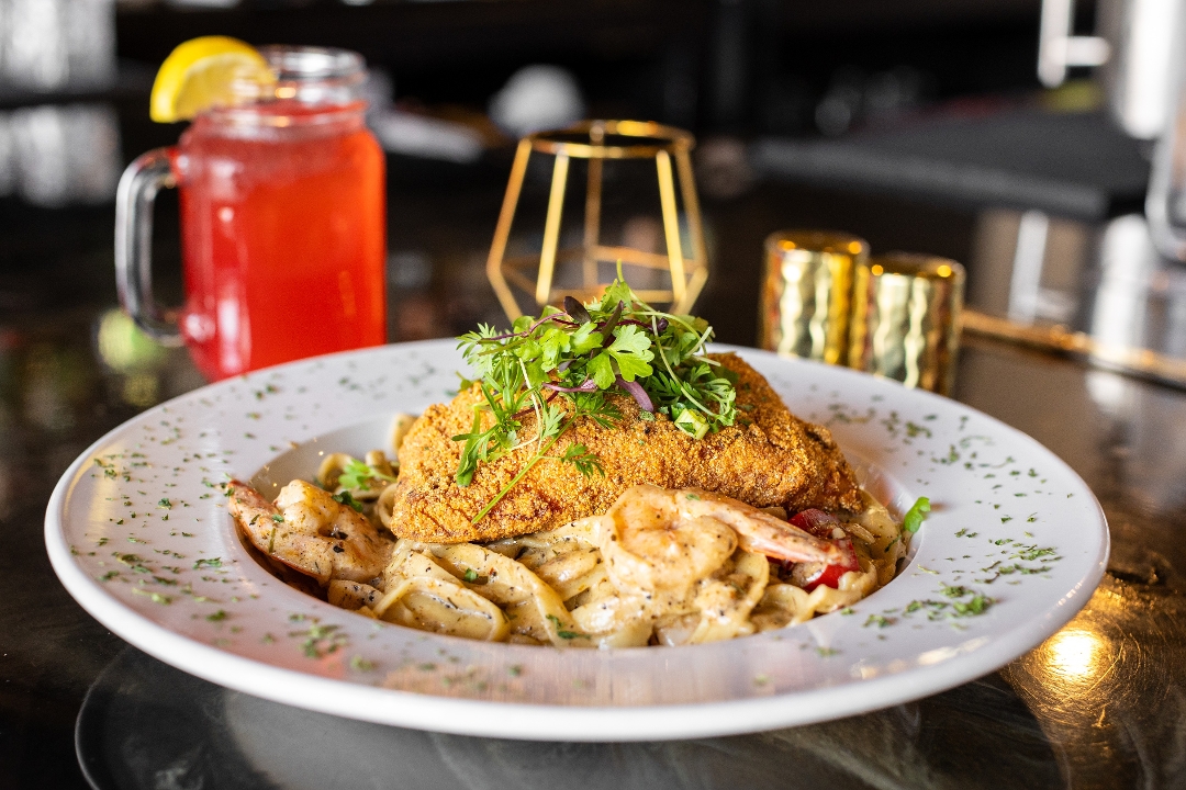 Fried Salmon Jerk Pasta.