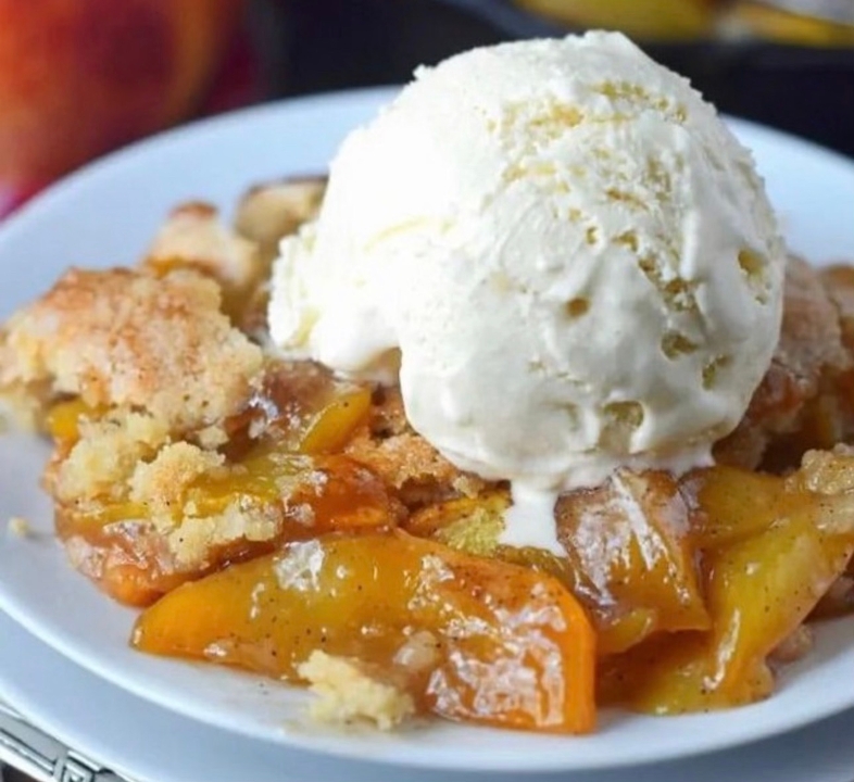 Mama Bren’s Peach Cobbler A La Mode.