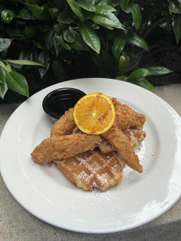 Sweet Peach Chicken & Waffles.