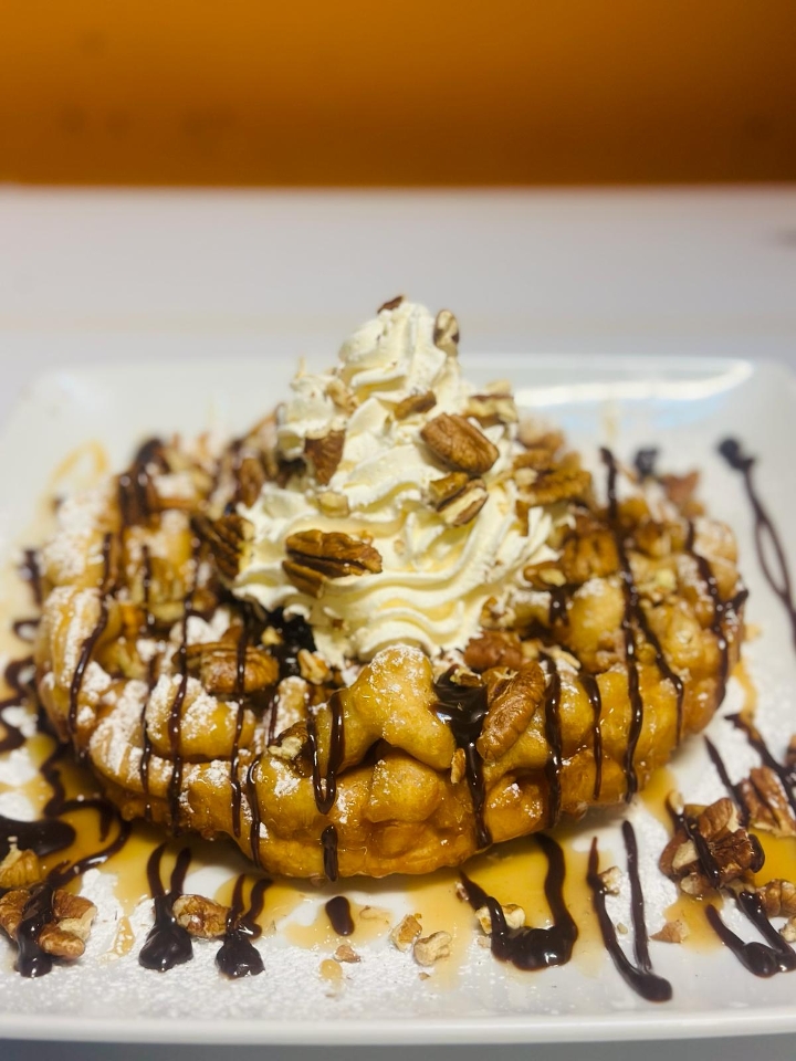 Turtle Fudge Funnel Cake.