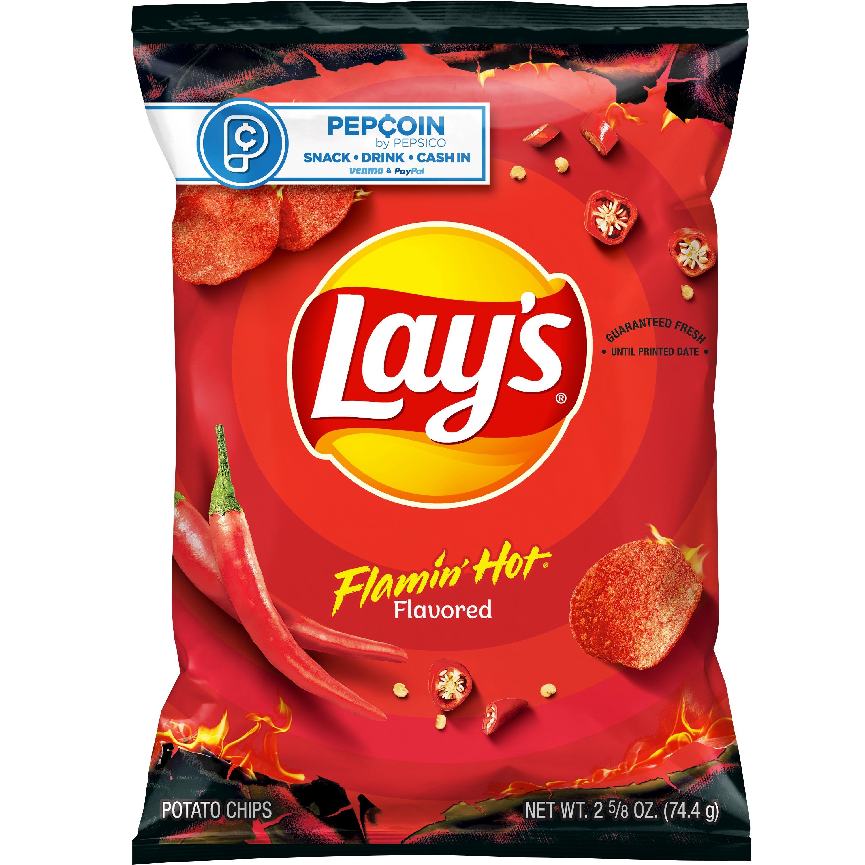 Lay's Flamin' Hot Flavored Potato Chips, 2.625 Oz Bag.