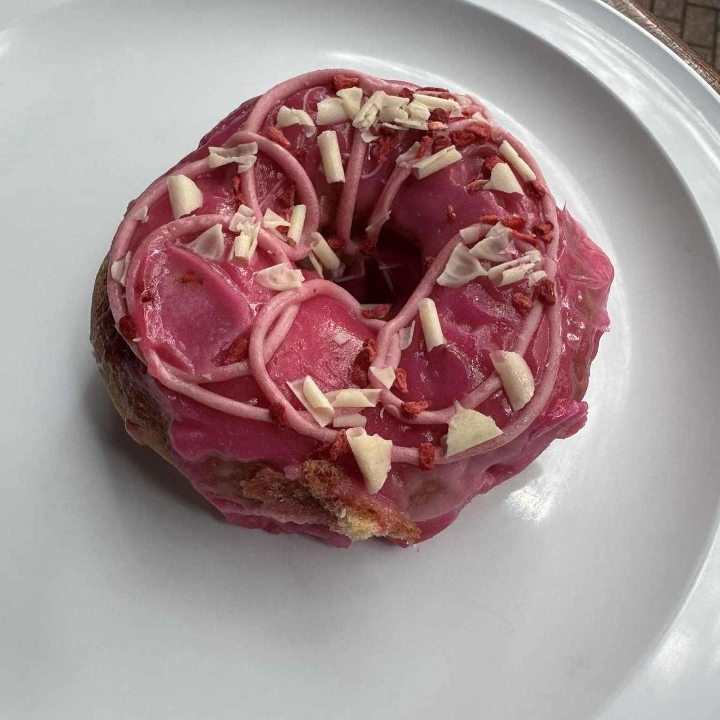 French Chouxnuts Raspberry and White Chocolate with Raspberry Filling.