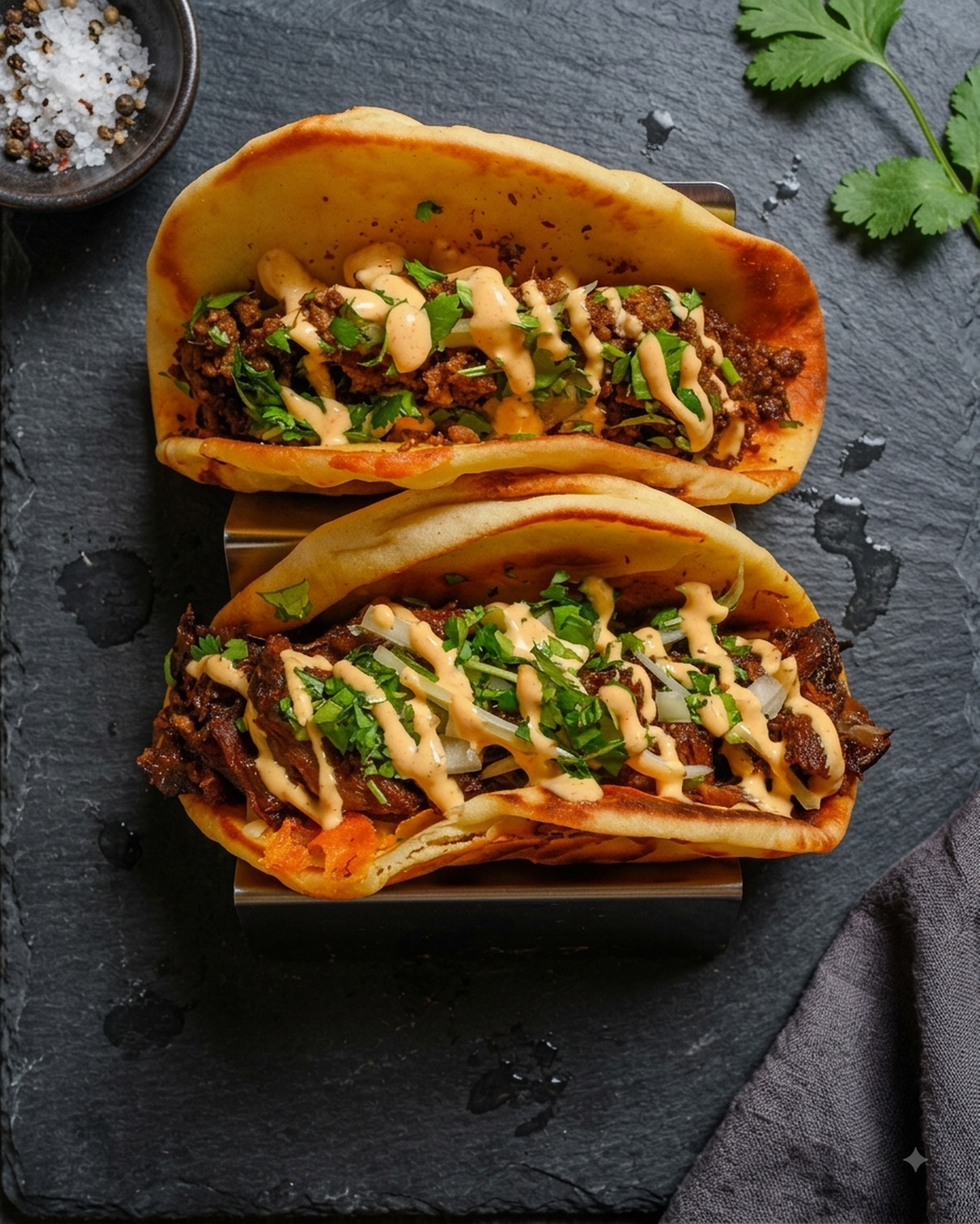 Nihari Birria Taco & Chipotle Keema Taco.