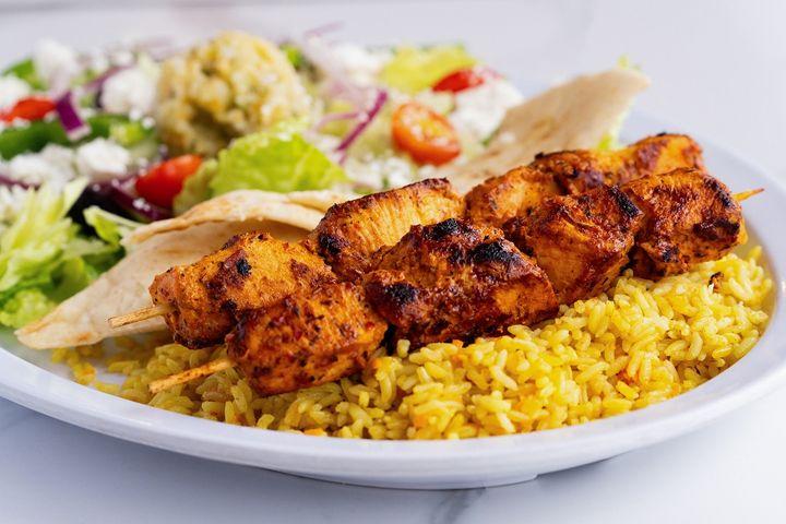 Chicken Souvlaki Platter.
