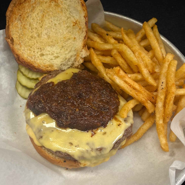 Bourbon, Bacon Jam Smash Burger.